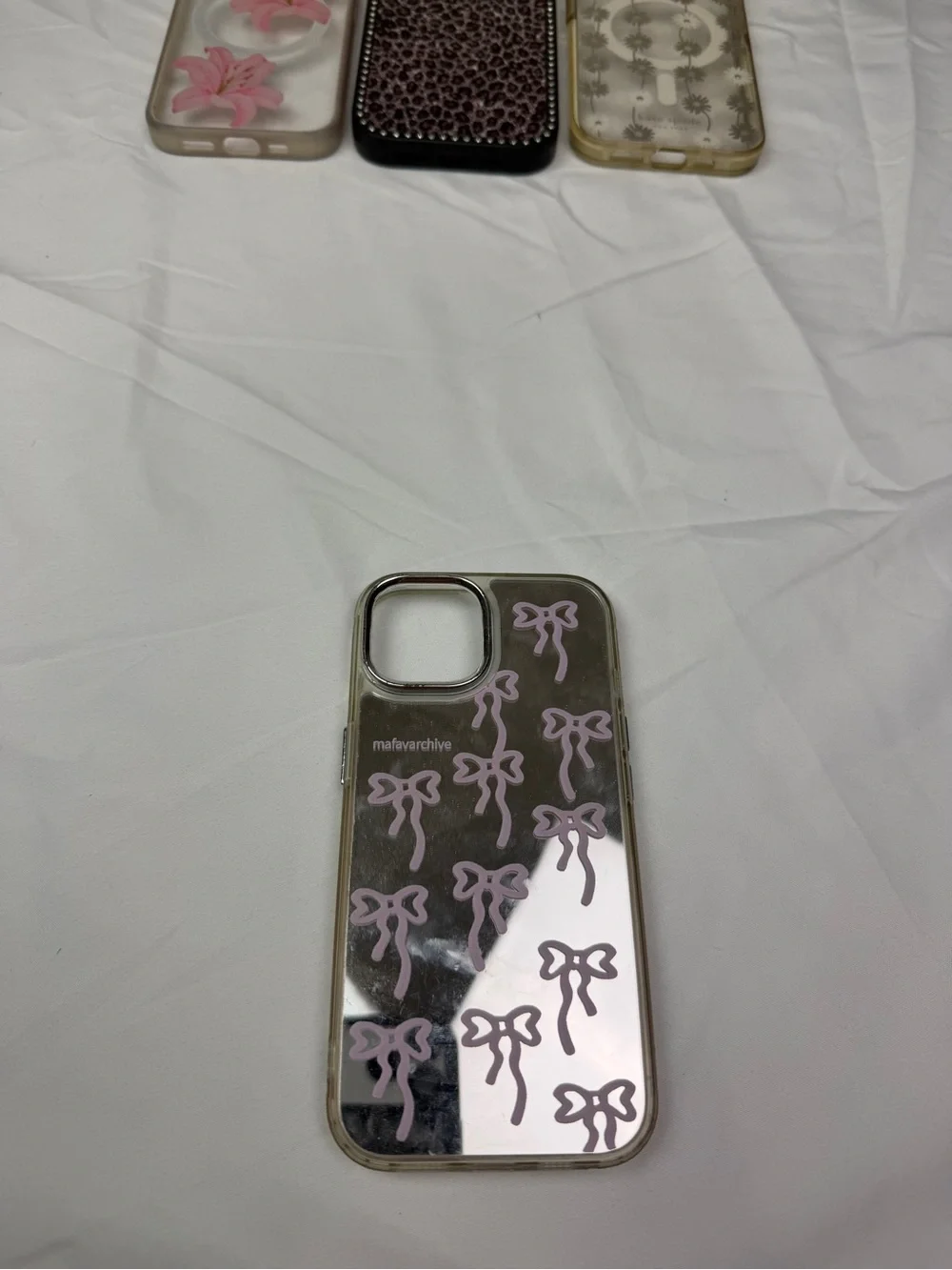 Clear Mirror Phone Case with Pink Bows - Brand: